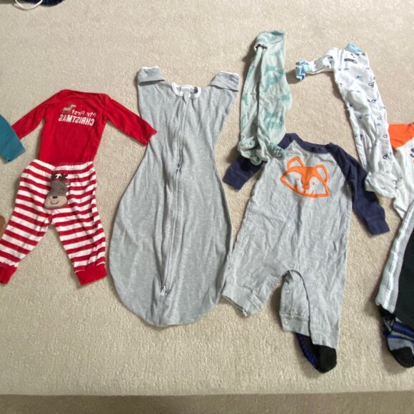 13 Piece Baby Boy Bundle  Sleepers  , Swaddle and First Christmas ! - Picture 1 of 10